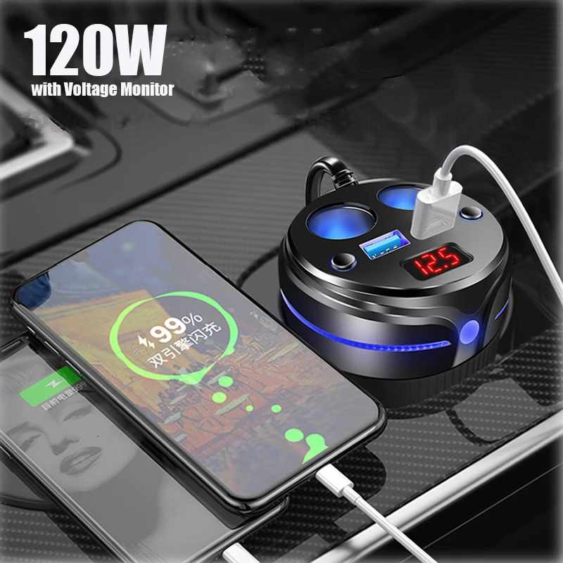 120W Car Charger for Cigarette Lighter 2-Sockets with 2 USB Ports Fast Charing Adapter for iPhone 14 13 Pro Max 12 11 Xiaomi
120W Car Charger for Cigarette Lighter 2-Sockets with 2 USB Ports Fast Charing Adapter for iPhone 14 13 Pro Max 12 11 Xiaomi
