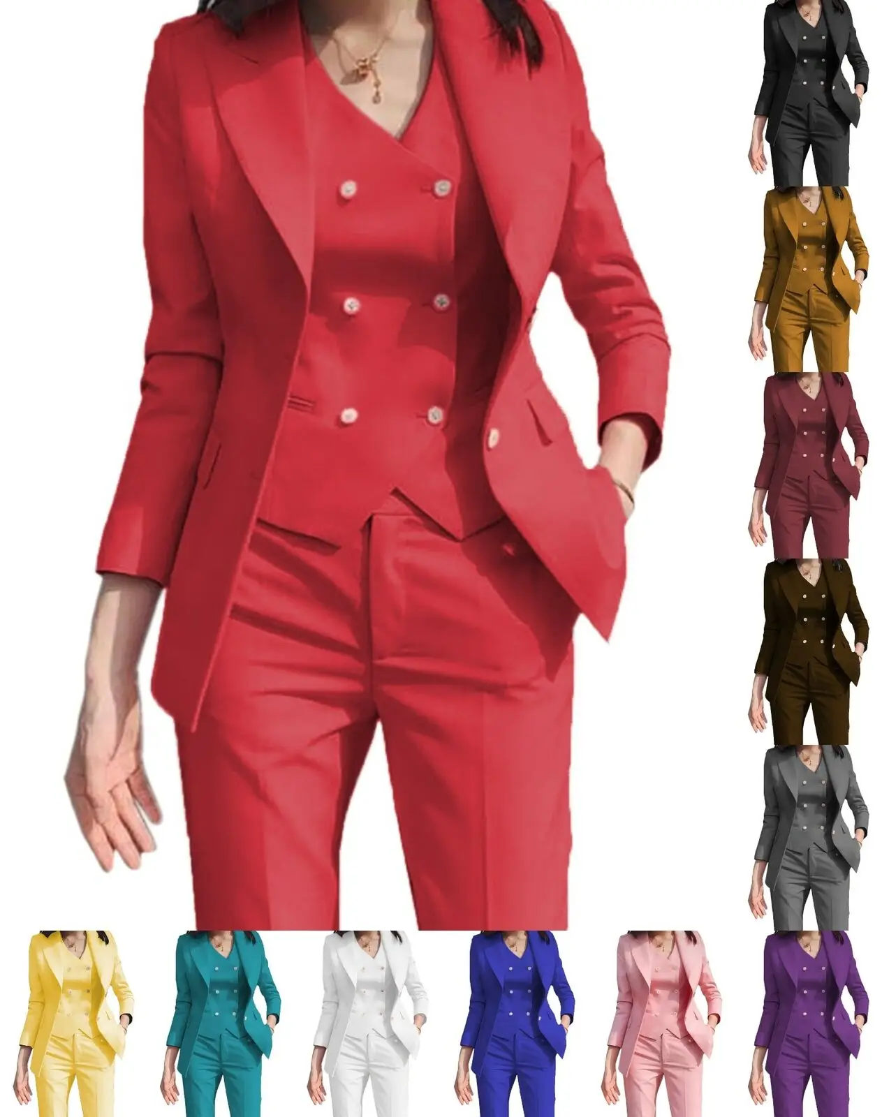 3Pic Womens Suit Business Jacket Blazer Double Breasted Vest Business Pants Slim
3Pic Womens Suit Business Jacket Blazer Double Breasted Vest Business Pants Slim