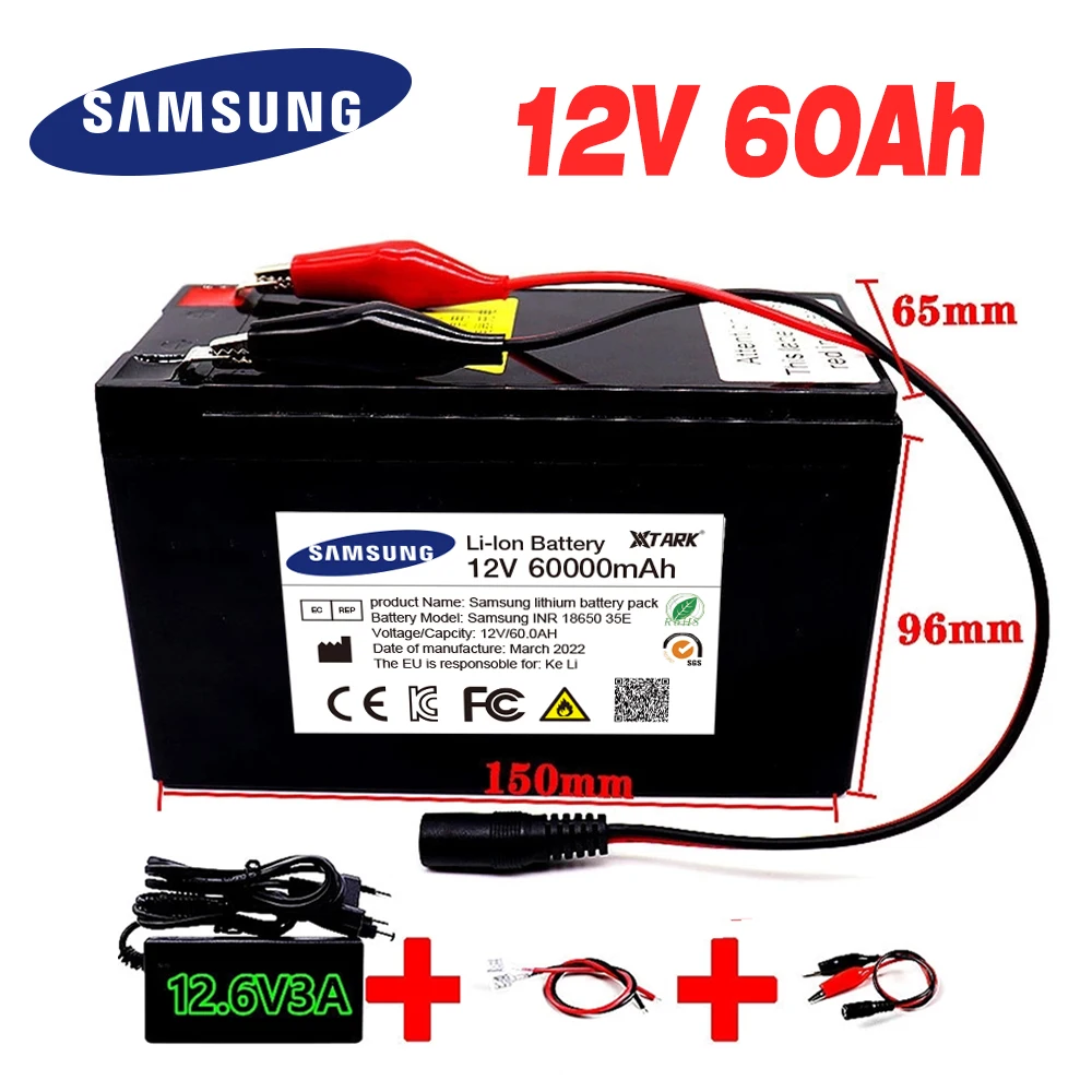 12V 60Ah 60000mAh 18650 lithium battery 30A sprayer built-in high current BMS electric vehicle battery +12.6V charger
12V 60Ah 60000mAh 18650 lithium battery 30A sprayer built-in high current BMS electric vehicle battery +12.6V charger