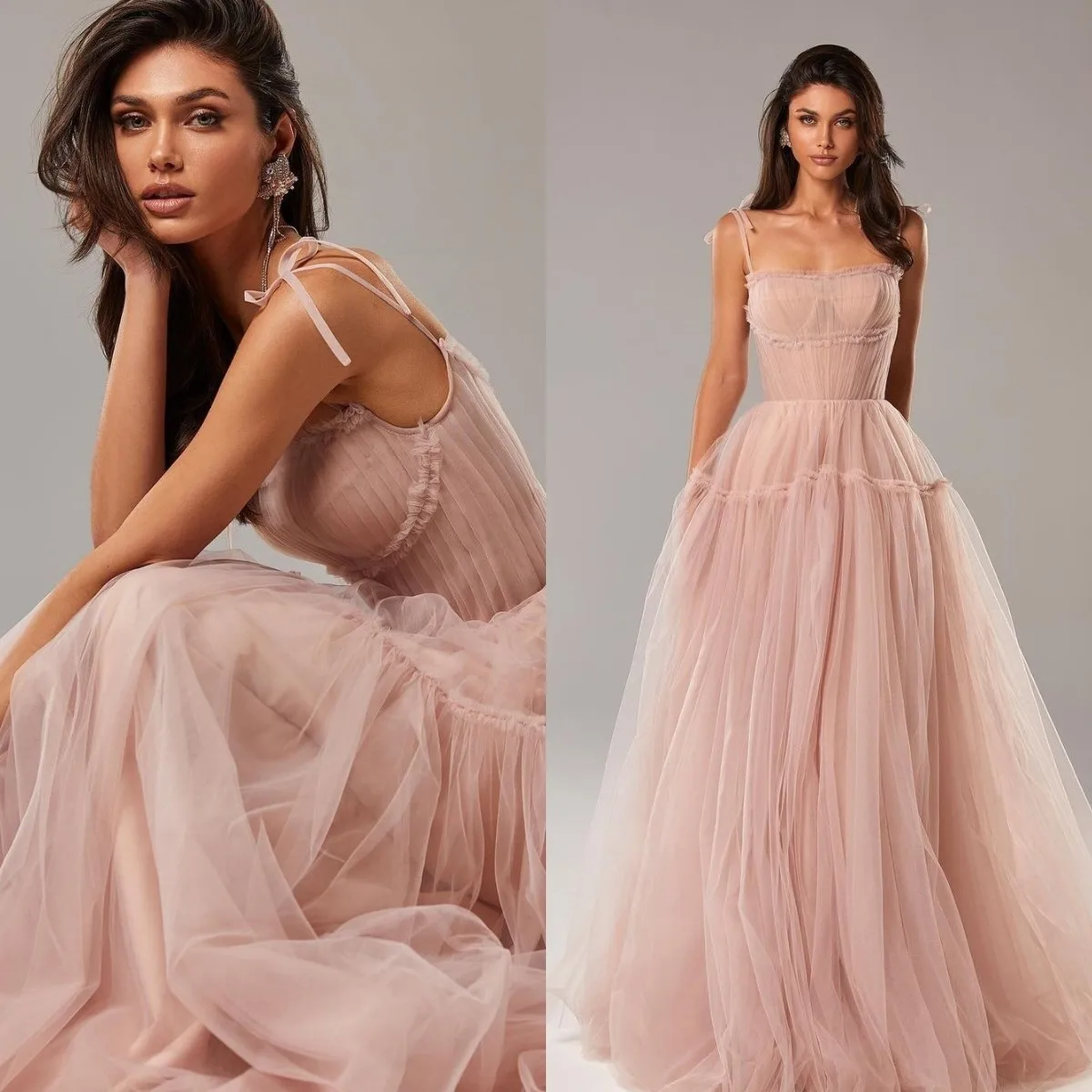 Dusty Pink A Line Evening Dresses Spaghetti Straps Pleated Tulle Prom Dress Formal Party Gown vestido de novia
Dusty Pink A Line Evening Dresses Spaghetti Straps Pleated Tulle Prom Dress Formal Party Gown vestido de novia