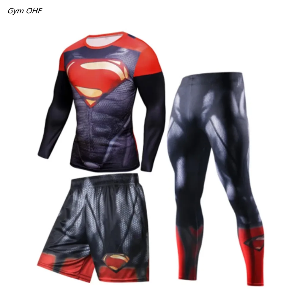 

Compression T Shirt Men Sports 3D Fitness Sport Suit MMA Rashguard Gym Running Tights BJJ Boxing Sets Muay Thai Shorts Fightwear