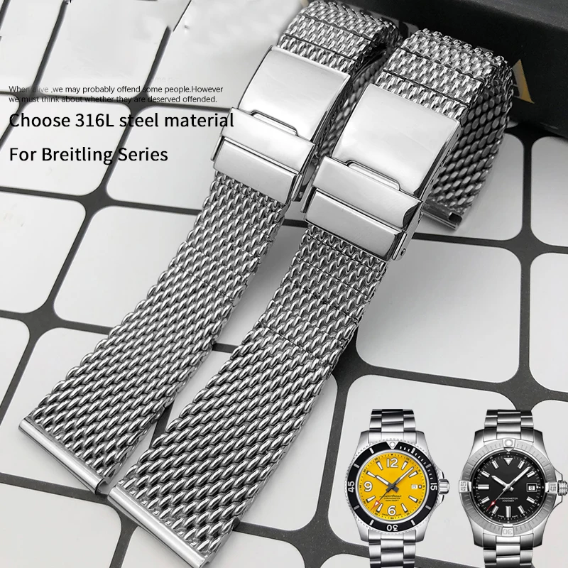 316L stainless steel strap accessories suitable for Breitling wristband folding buckle 22mm 24mm solid metal bracelet mesh woven
316L stainless steel strap accessories suitable for Breitling wristband folding buckle 22mm 24mm solid metal bracelet mesh woven
