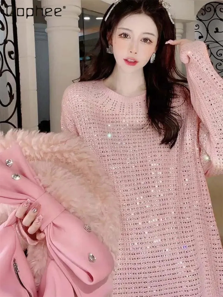 Winter Clothes Women 2022 New Pink Flash Rhinestone Round Neck Knitted Top Oversized Idle Style All-Match Sweater Coat for Women
Winter Clothes Women 2022 New Pink Flash Rhinestone Round Neck Knitted Top Oversized Idle Style All-Match Sweater Coat for Women