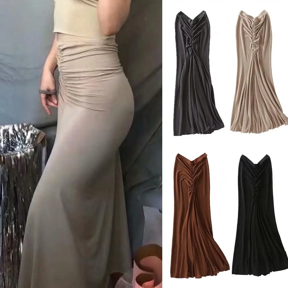 Длинная Однотонная юбка-карандаш, модная эластичная юбка-карандаш с оборками, с запахом на бедрах, повседневная одежда 
Длинная Однотонная юбка-карандаш, модная эластичная юбка-карандаш с оборками, с запахом на бедрах, повседневная одежда