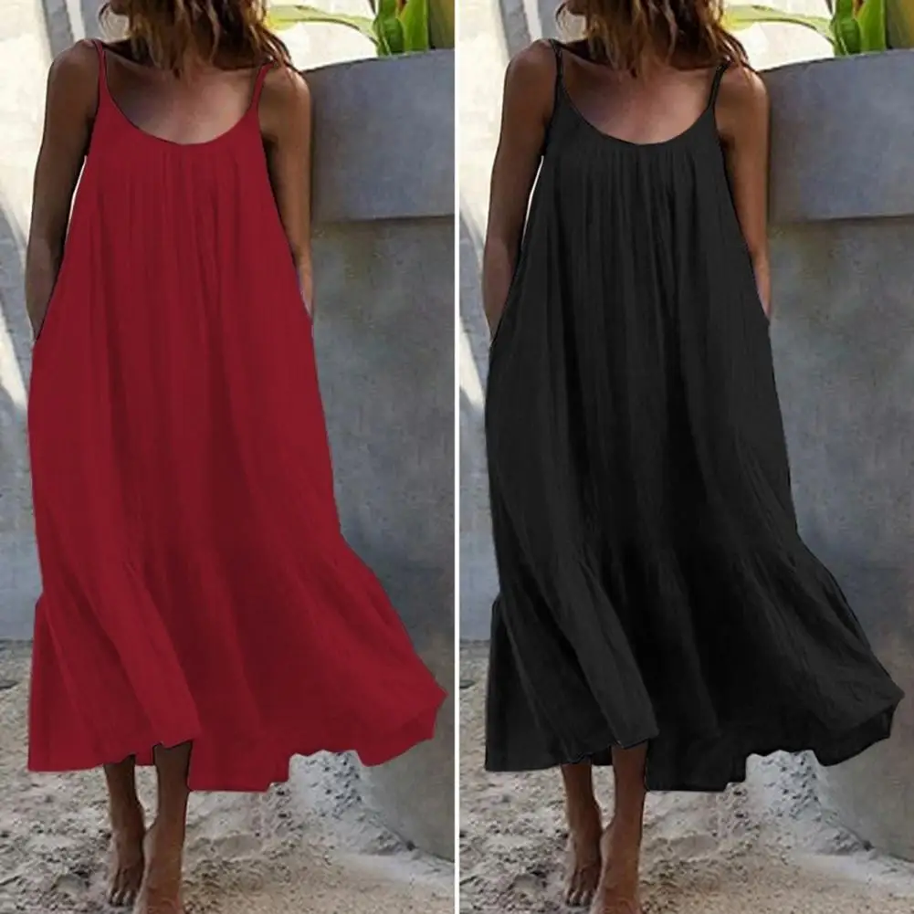 Ladies Long Dress Leisure Low Round Neck Beach Wear Women Sling Solid Color Dress Ladies Dress Soft
Ladies Long Dress Leisure Low Round Neck Beach Wear Women Sling Solid Color Dress Ladies Dress Soft