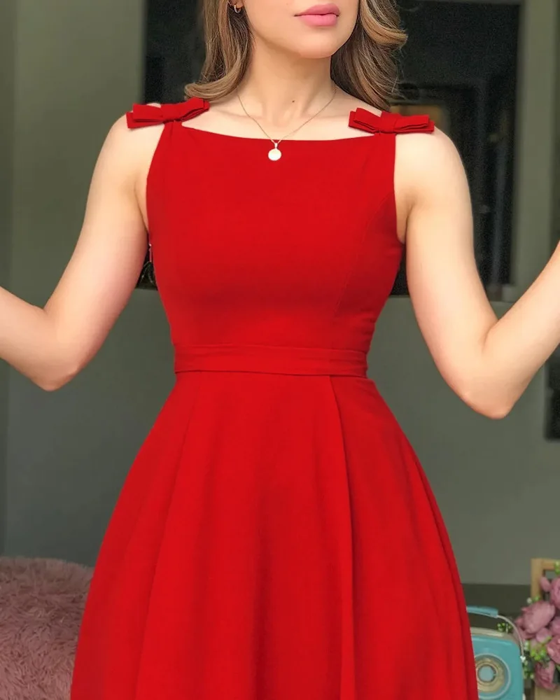 Elegant Red Office Women Dress Sexy Sleeveless High Waist Lace Up Medium Dresses Fashion Prom Dress 2022 Summer New 
Elegant Red Office Women Dress Sexy Sleeveless High Waist Lace Up Medium Dresses Fashion Prom Dress 2022 Summer New