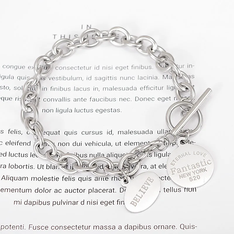 Personality Titanium Steel Bracelet Men Women Punk Hip Hop Ornaments Stainless Steel Hand Decoration Coin Alphabet Pendant
Personality Titanium Steel Bracelet Men Women Punk Hip Hop Ornaments Stainless Steel Hand Decoration Coin Alphabet Pendant