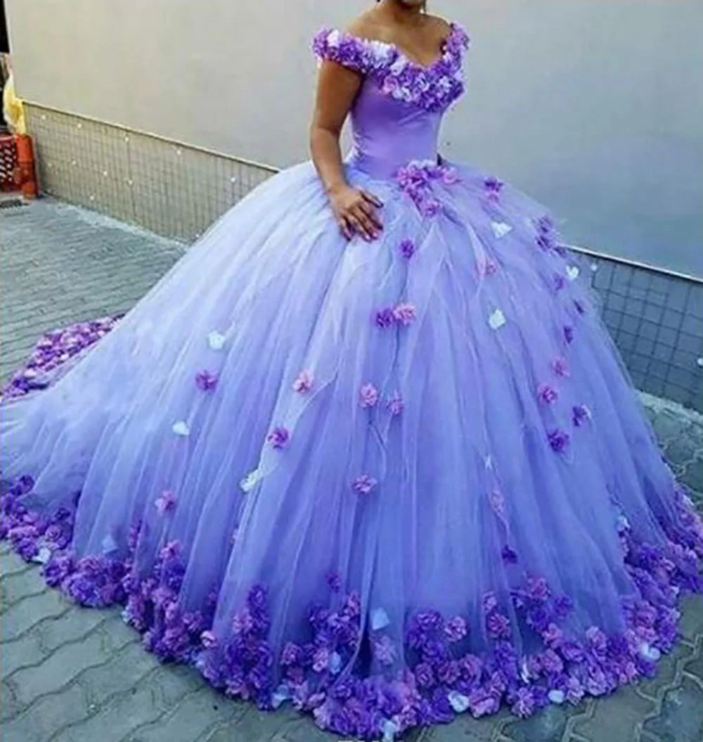 

ANGELSBRIDEP Ball Gown Quinceanera Dresses 3D Floral Flowers Tulle Dresses 15 year old Masquerade Gown vestido longo debutante