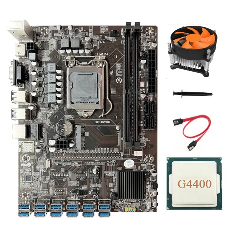 B250C BTC Mining Motherboard 12GPU+G4400 CPU+SATA Cable+Cooling Fan PCIE To USB3.0 Slot LGA1151 Supports DDR4 DIMM RAM
B250C BTC Mining Motherboard 12GPU+G4400 CPU+SATA Cable+Cooling Fan PCIE To USB3.0 Slot LGA1151 Supports DDR4 DIMM RAM