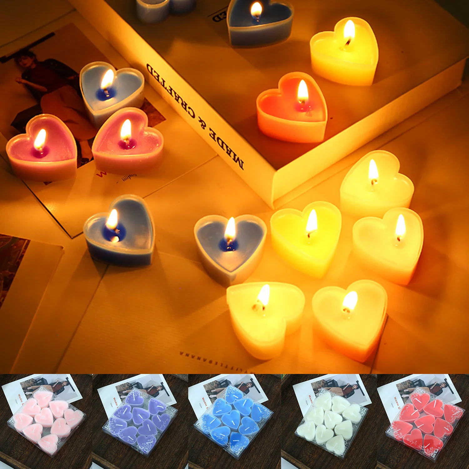

9Pcs/set Mini Love Heart Shaped Tea Light Candles Smokeless Candles Romantic Decorative Party Supplies INS Photo Prop Candles