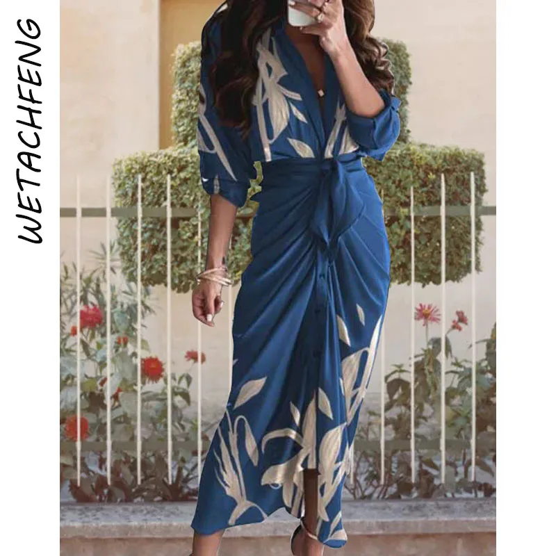 Button Folds Belt Long Sleeve Print Maxi Dresses Blouses Women Elegant 2022 Summer Beach Boho Holiday Vestidos Shirts Dress 3XL
Button Folds Belt Long Sleeve Print Maxi Dresses Blouses Women Elegant 2022 Summer Beach Boho Holiday Vestidos Shirts Dress 3XL