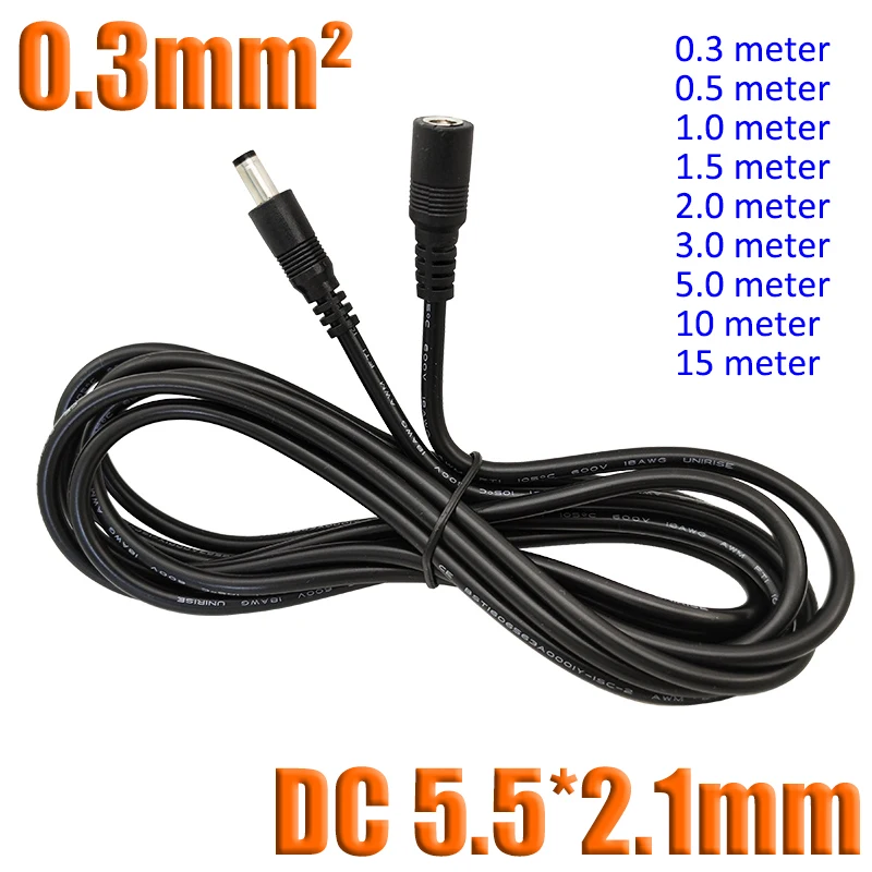 0.3mm² Male Female Power Connector DC 5.5*2.1mm Extension Cable Monitor Wire Data Line 0.3/0.5/1/1.5/2/3/5/10/15 meter 
0.3mm² Male Female Power Connector DC 5.5*2.1mm Extension Cable Monitor Wire Data Line 0.3/0.5/1/1.5/2/3/5/10/15 meter