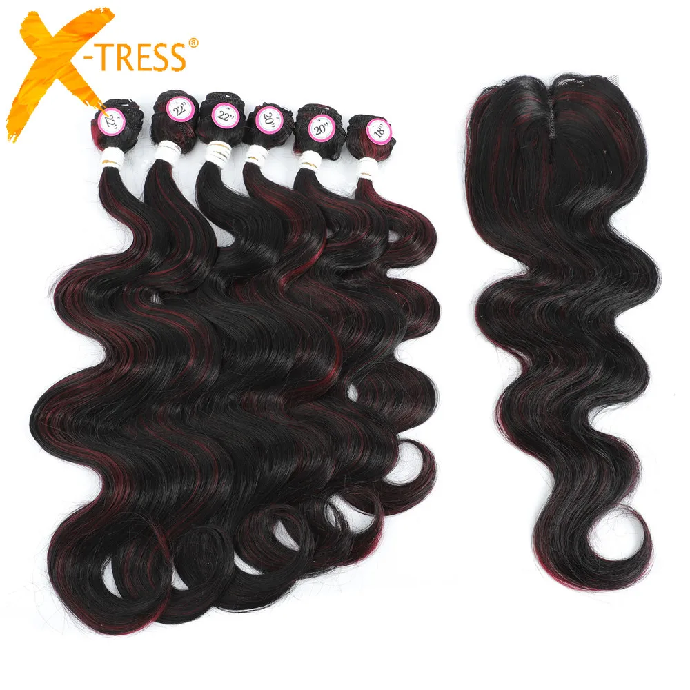 Highlight Burgundy Red Body Wave Hair Extensions X-TRESS Synthetic Bundles With Middle Part Closure Long Wavy Natural Soft Hair
Highlight Burgundy Red Body Wave Hair Extensions X-TRESS Synthetic Bundles With Middle Part Closure Long Wavy Natural Soft Hair