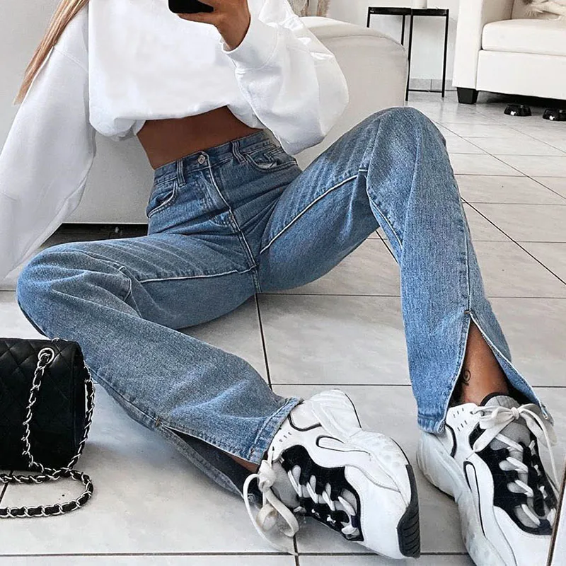 Women Casual Retro High Waist Jeans Chic Fitting Split Feet Hem Trousers Sexy Fashion Solid Color Straight Pants Y2k Pantalones
Women Casual Retro High Waist Jeans Chic Fitting Split Feet Hem Trousers Sexy Fashion Solid Color Straight Pants Y2k Pantalones