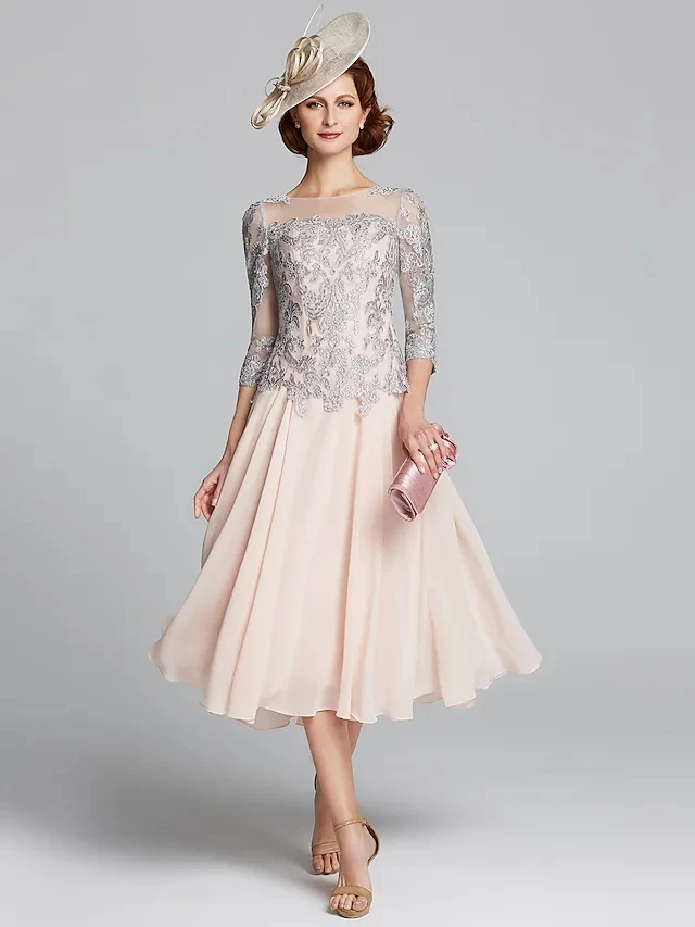 A-Line Mother of the Bride Dress Plus Size Elegant Sexy Jewel Neck Tea Length Chiffon Lace 3/4 Length Sleeve with Beading
A-Line Mother of the Bride Dress Plus Size Elegant Sexy Jewel Neck Tea Length Chiffon Lace 3/4 Length Sleeve with Beading