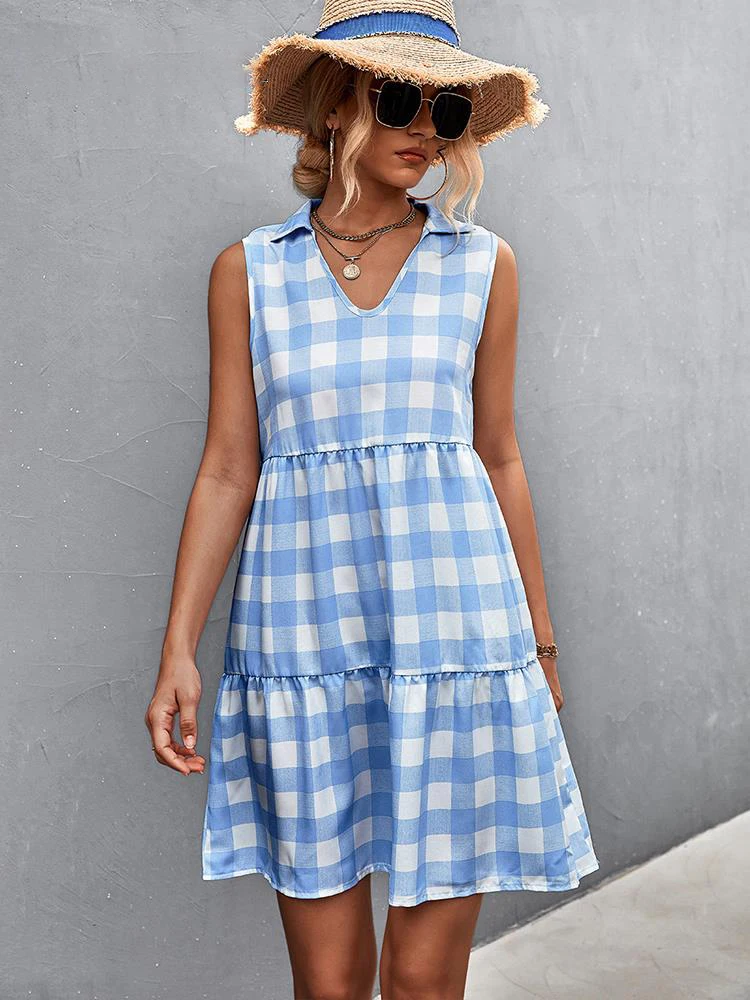2022 Summer Fashion Casual Plaid Dress Women Sexy V-neck Sleeveless Loose Mini Dresses Splicing Ruffles Beach Woman Dress
2022 Summer Fashion Casual Plaid Dress Women Sexy V-neck Sleeveless Loose Mini Dresses Splicing Ruffles Beach Woman Dress