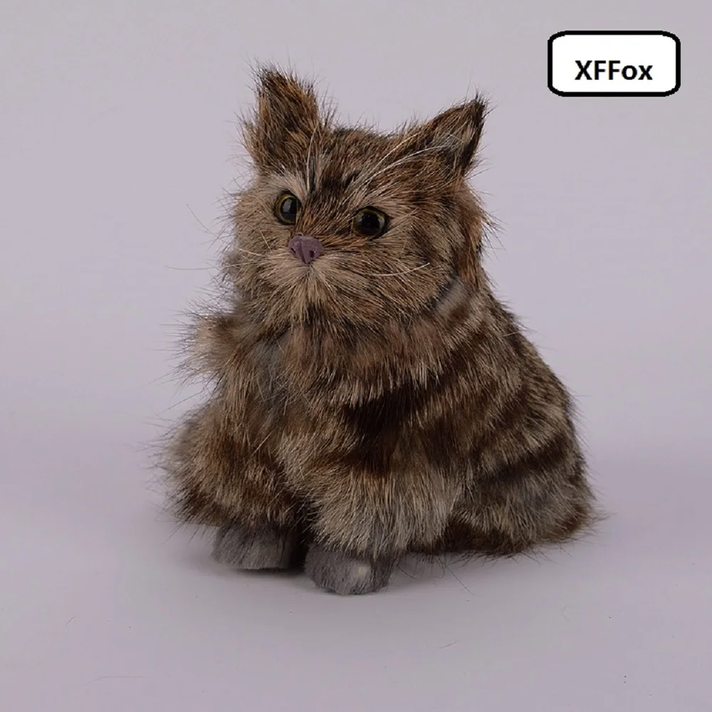 Милая реальная натуральная коричневая модель кошки из пластика и меха имитация