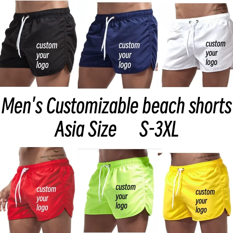 

Custom Your Logo Summer Beach Men's Shorts Solid Color Drawstring Low Waist Vacation Streetwear Lightweight Male Clothing