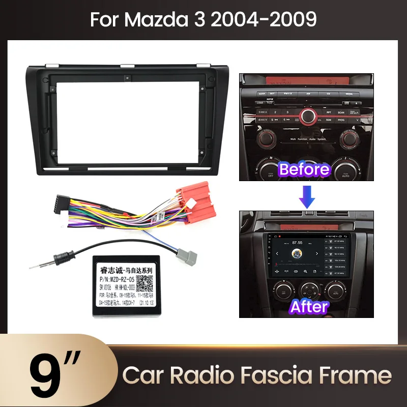 Фото Рамка для автомагнитолы 9 дюймов для MAZDA 3 2004-2009, панель для установки и модернизации салона, комплект облицовки для GPS 1DIN 2DIN DVD Audio Beze.