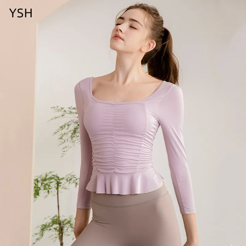 YUSHUHUA Women Square Neck Long Sleeve Yoga Shirts Lotus Leaf Hem Fitness Running Tight Sports T-shirt Gym Top Padded Workout
YUSHUHUA Women Square Neck Long Sleeve Yoga Shirts Lotus Leaf Hem Fitness Running Tight Sports T-shirt Gym Top Padded Workout