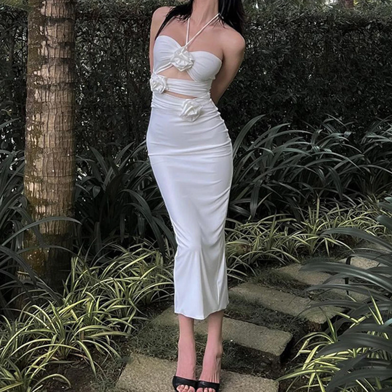 Sexy Strap Dresses Vacation Style Casual Dresses 3D Flower Hollow-out Halterneck Exquisite for Wedding Dance Dating
Sexy Strap Dresses Vacation Style Casual Dresses 3D Flower Hollow-out Halterneck Exquisite for Wedding Dance Dating