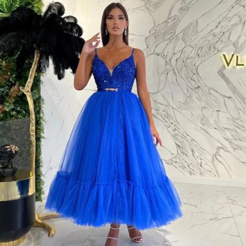 Royal Blue Straps Tulle Dress Sequins Sparkly Prom Gown Ankle Length Evening Dresses For Women Elegant Midi Dress Custom Made
Royal Blue Straps Tulle Dress Sequins Sparkly Prom Gown Ankle Length Evening Dresses For Women Elegant Midi Dress Custom Made