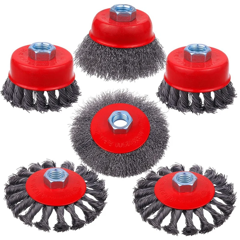 6 Pack Wire Wheel Cup Brush, 3 & 4 Inch Twisted Knotted & Coarse Crimped Cup Brush
6 Pack Wire Wheel Cup Brush, 3 & 4 Inch Twisted Knotted & Coarse Crimped Cup Brush