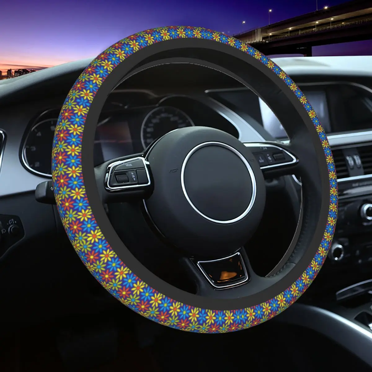 Retro Hippie Flower Power Pattern Steering Wheel Covers Universal 37-38cm Steering Wheel Protector for Sedan Car Accessories
Retro Hippie Flower Power Pattern Steering Wheel Covers Universal 37-38cm Steering Wheel Protector for Sedan Car Accessories
