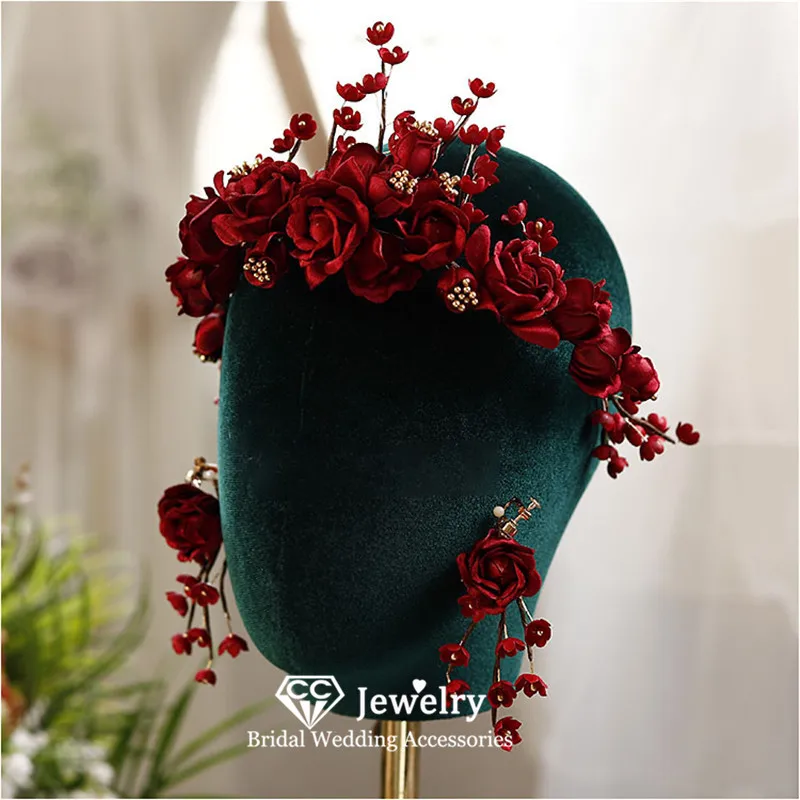 

CC Flower Hairbands Wedding Hair Accessories Women Headpiece Bridal Headdress Bridal Dress 100% Handmade Headbands Earring xy483