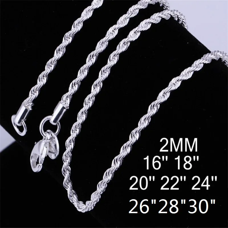Luxury designer 925 Sterling silver 2MM Twist chain Necklace for woman 16-30 Inches fashion party wedding jewelry gifts 
Luxury designer 925 Sterling silver 2MM Twist chain Necklace for woman 16-30 Inches fashion party wedding jewelry gifts