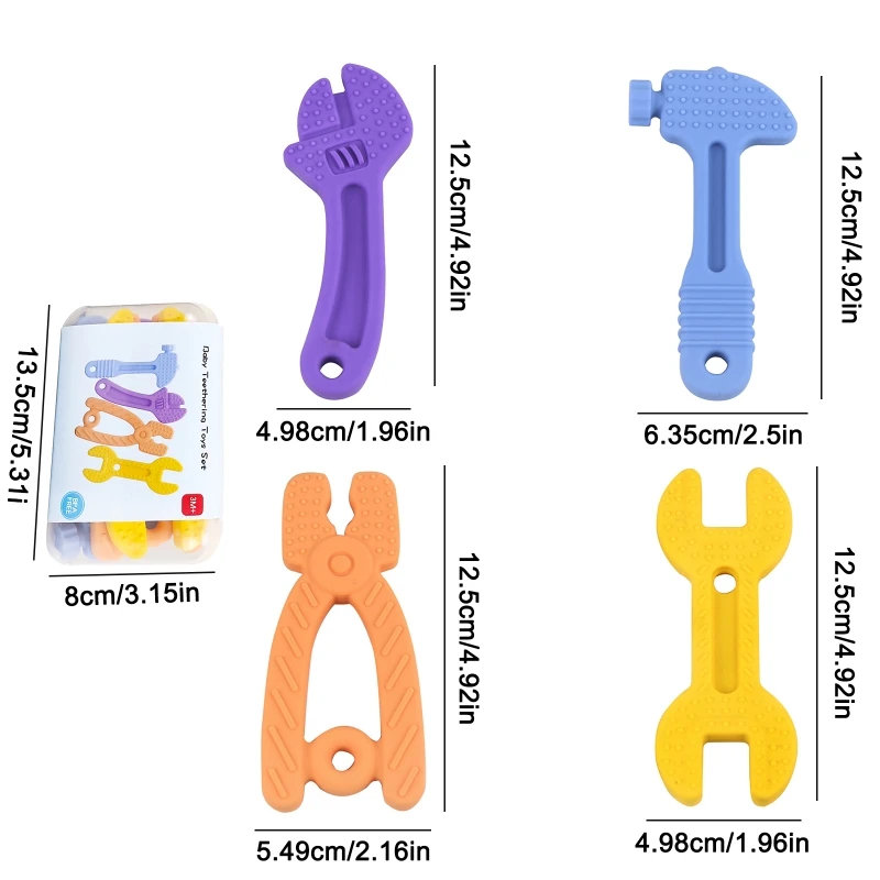 4 Pcs/Box Baby Teething Toys BPA Free Silicone Teether Cute Hammer Pliers Open Ended Wrench Adjustible Wrench Silicone Tools Toy
4 Pcs/Box Baby Teething Toys BPA Free Silicone Teether Cute Hammer Pliers Open Ended Wrench Adjustible Wrench Silicone Tools Toy