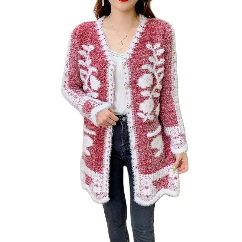 New Faux Mink Fluff Cardigan Sweater Women Autumn Winter V-Neck Long-Sleeve Single-Breasted Pockets Print Knit Jackets Long Tops
New Faux Mink Fluff Cardigan Sweater Women Autumn Winter V-Neck Long-Sleeve Single-Breasted Pockets Print Knit Jackets Long Tops