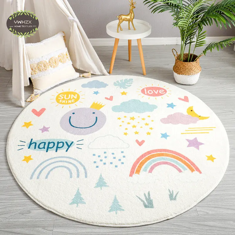 

Cartoon Rainbow Round Carpet Kids Bedroom Living Room Non-Slip Rug Baby Crawling Mat Soft Flannel Sofa Tatami Bedside Carpets