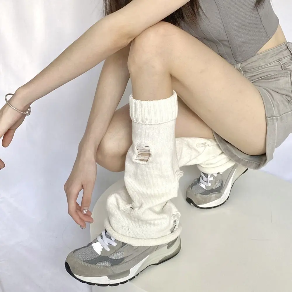 

Теплые носки для сапог, однотонные мешковатые Гольфы с рукавом до колена и полыми отверстиями, женские гетры, чулочно-носочные изделия в Корейском стиле, вязаные носки для ног