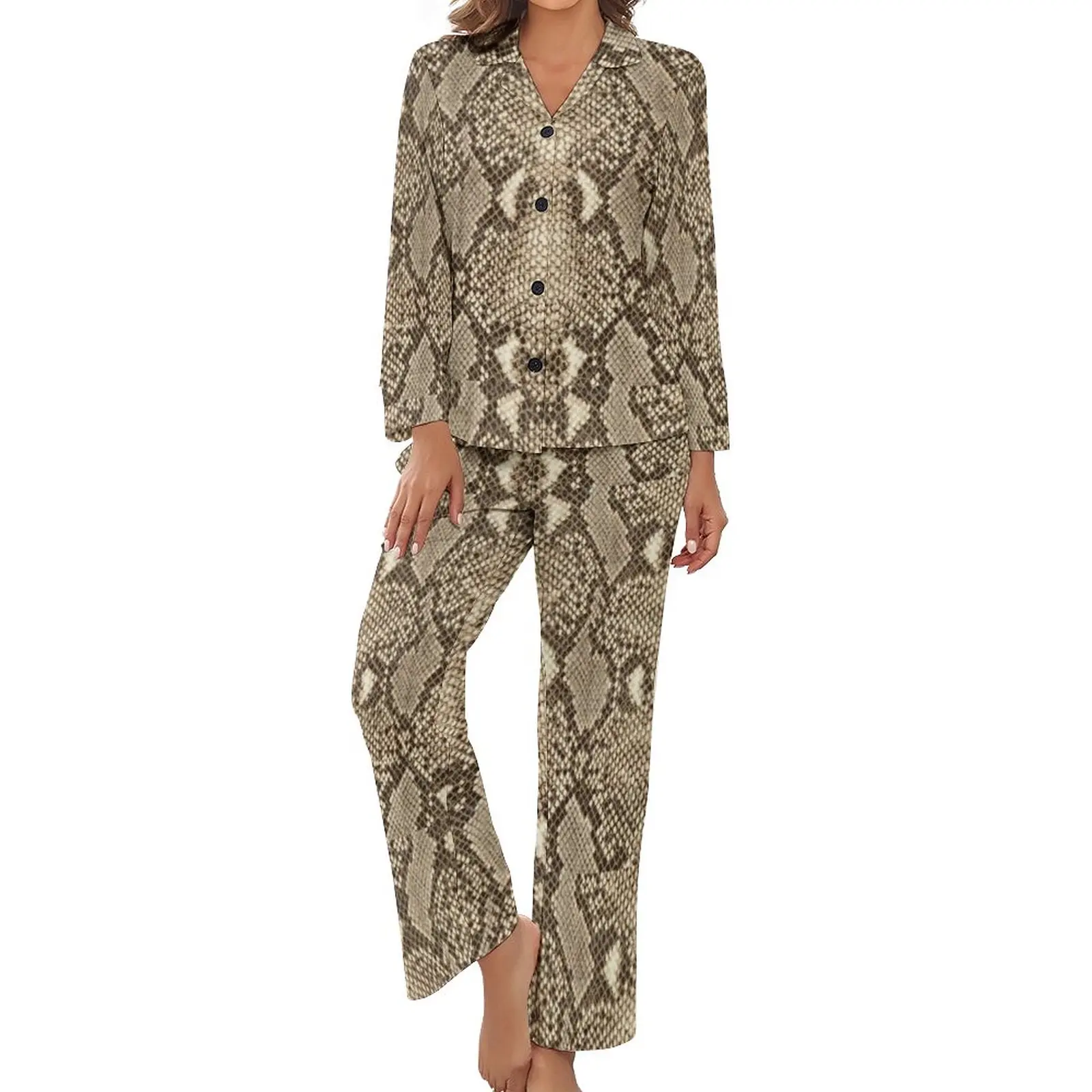 Brown Snakeskin Pajamas Animal Skin Print Casual V Neck Home Suit Lady Two Piece Pattern Long Sleeve Romantic Pajamas Set
Brown Snakeskin Pajamas Animal Skin Print Casual V Neck Home Suit Lady Two Piece Pattern Long Sleeve Romantic Pajamas Set