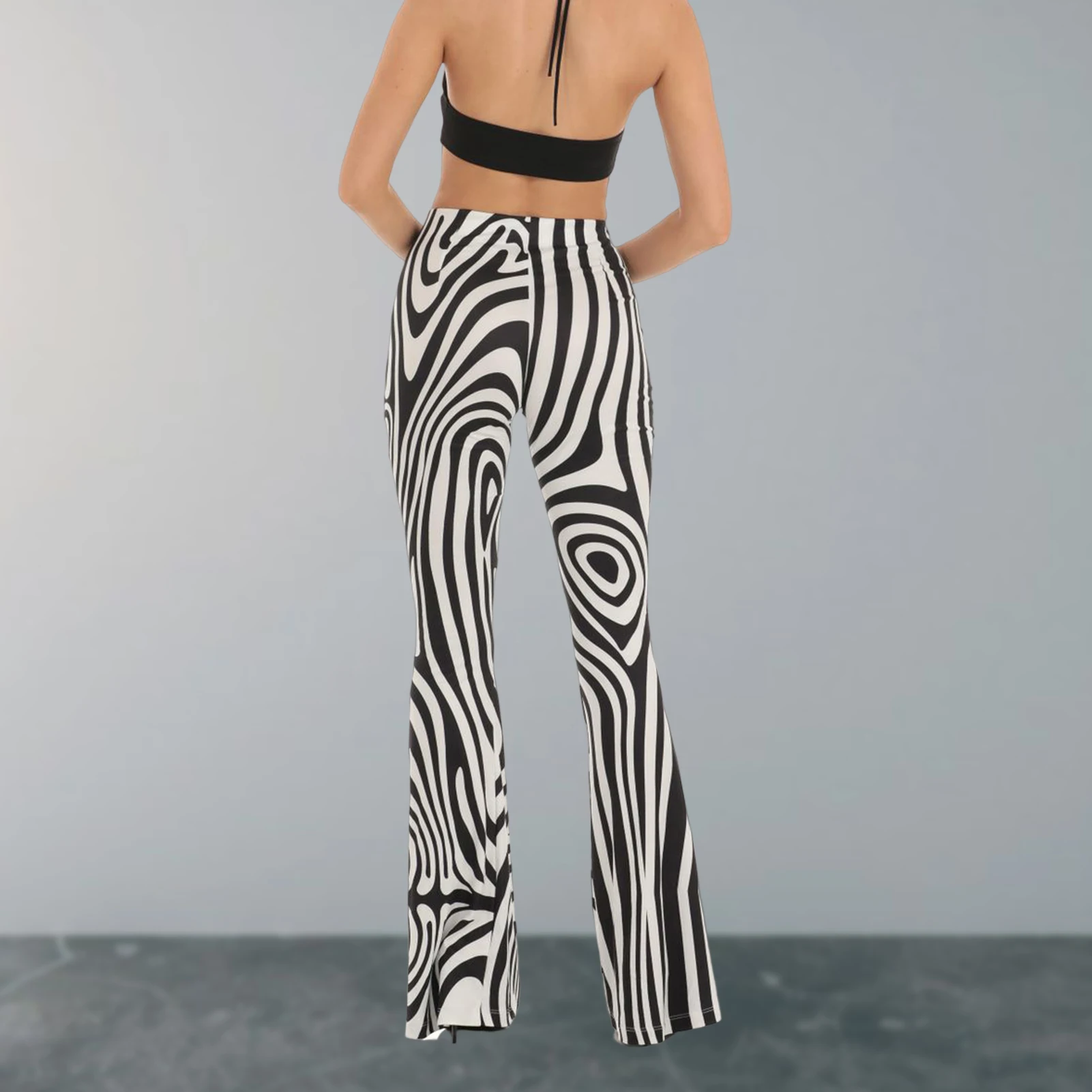 

Women Stretchy Striped Pant Leggings Zebra Print Flared Leg Pants Bell Bottom High Waist Loose Y2K Casual Long Trousers