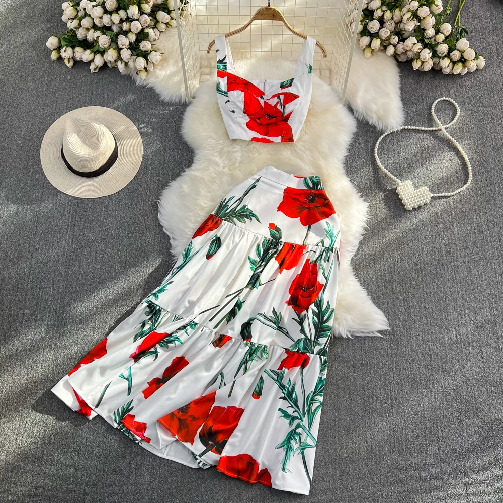 Комплект из топа и юбки, Модный высококачественный комплект из двух предметов, с высокой талией, средней длины, трапециевидная юбка с принтом, на бретелях
Комплект из топа и юбки, Модный высококачественный комплект из двух предметов, с высокой талией, средней длины, трапециевидная юбка с принтом, на бретелях