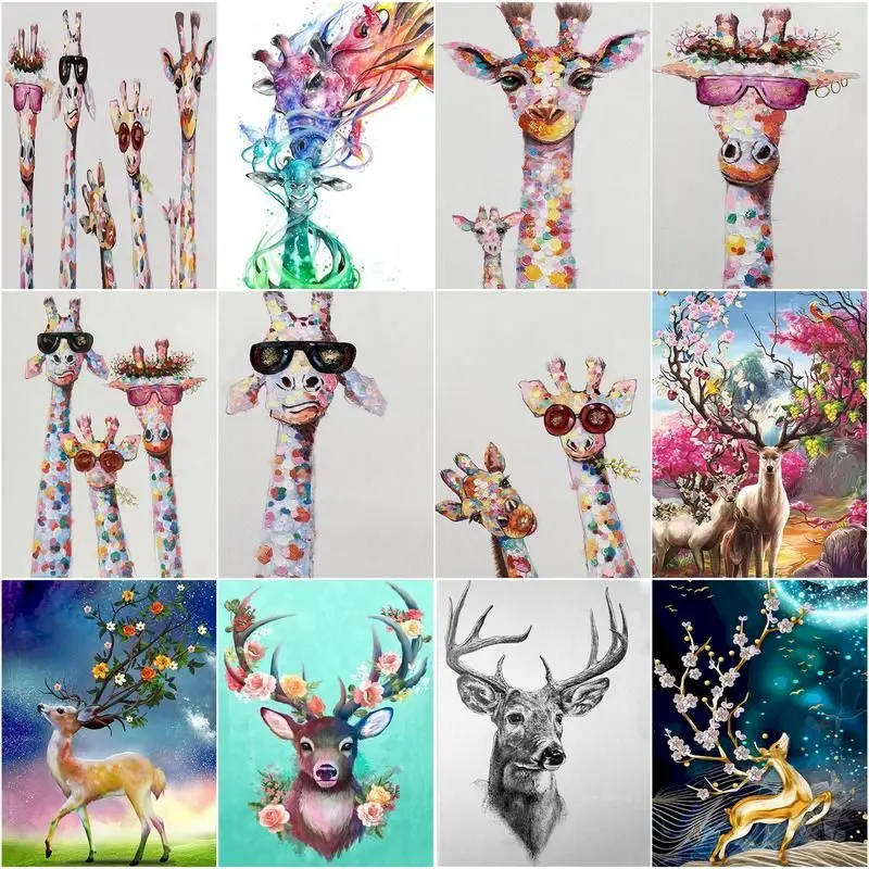 

GATYZTORY 60x75cm Oil Paint By Numbers On Canvas Animals Deer DIY Frameless Painting By Numbers Digital Painting Home Decor