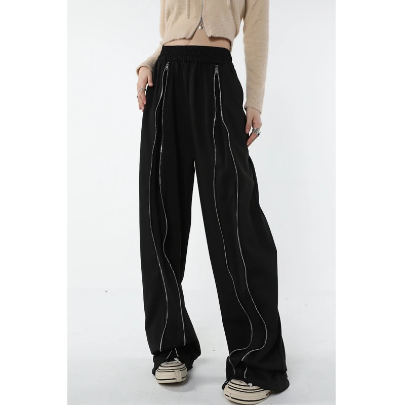 Women Black Sweatpants Loose Zipper High Waist Vintage Baggy Pants American Fashion Female Bottoms Straight Wide Leg Trouser
Women Black Sweatpants Loose Zipper High Waist Vintage Baggy Pants American Fashion Female Bottoms Straight Wide Leg Trouser