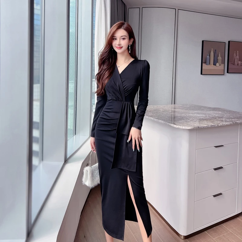 V Neck Elegant Chic Women Dresses Ladies 2022 Long Sleeves Sexy Costume Woman Black Female Dress Hip Wrap Korean Fashion Women's
V Neck Elegant Chic Women Dresses Ladies 2022 Long Sleeves Sexy Costume Woman Black Female Dress Hip Wrap Korean Fashion Women's