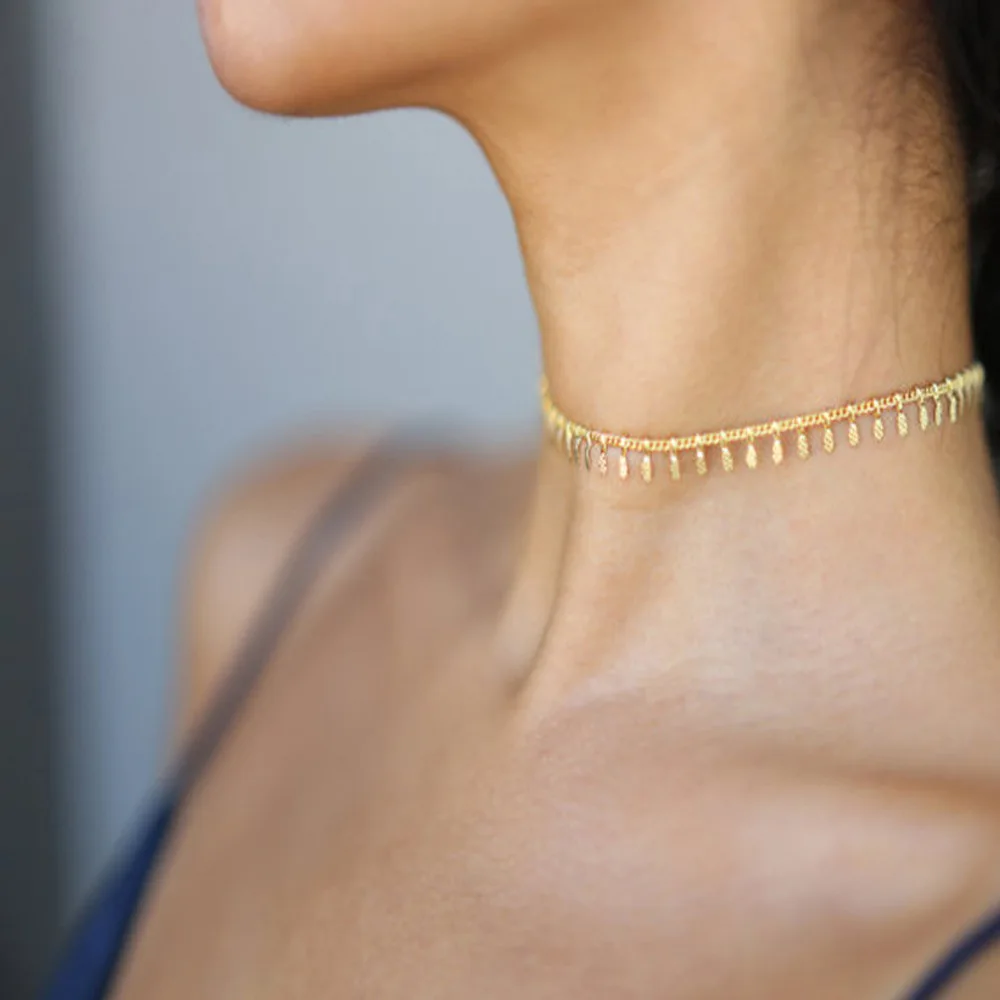 

Модное женское ожерелье-чокер с кисточками, ожерелье золотого и серебряного цвета с подвеской-цепочкой, ошейники, ювелирные изделия для жен...