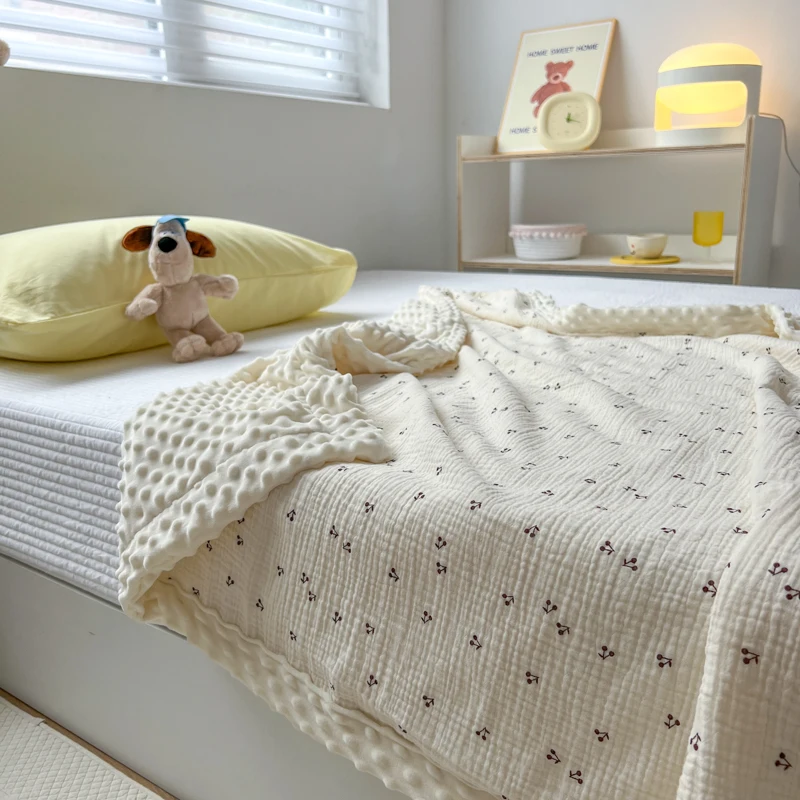 

Floral Baby Blanket Soft Minky Blankets for Boys Girls Cherry Muslin Receiving Blanket Newborn Crib Cover