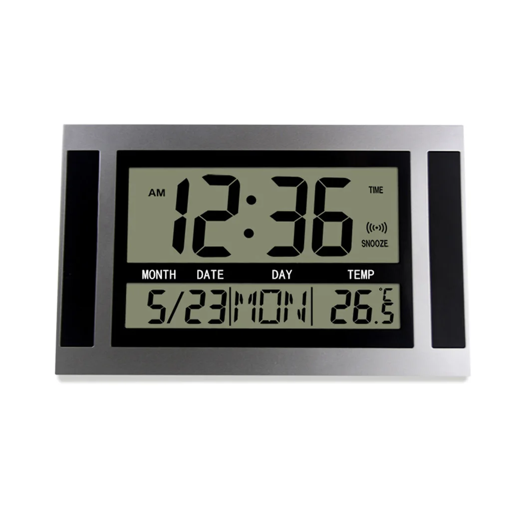

Digital Wall Clock LCD Large Temperature Calendar Alarm Wood Grain Table Clocks Modern Style Bell Thermometer Office