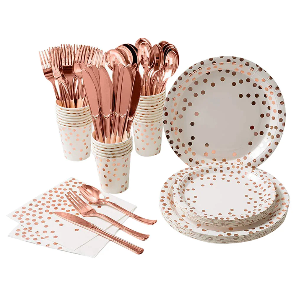 175Pcs Rose Gold Dot Tableware Creative Party Silverware Rose Gold Party Tableware for Shop Home
175Pcs Rose Gold Dot Tableware Creative Party Silverware Rose Gold Party Tableware for Shop Home