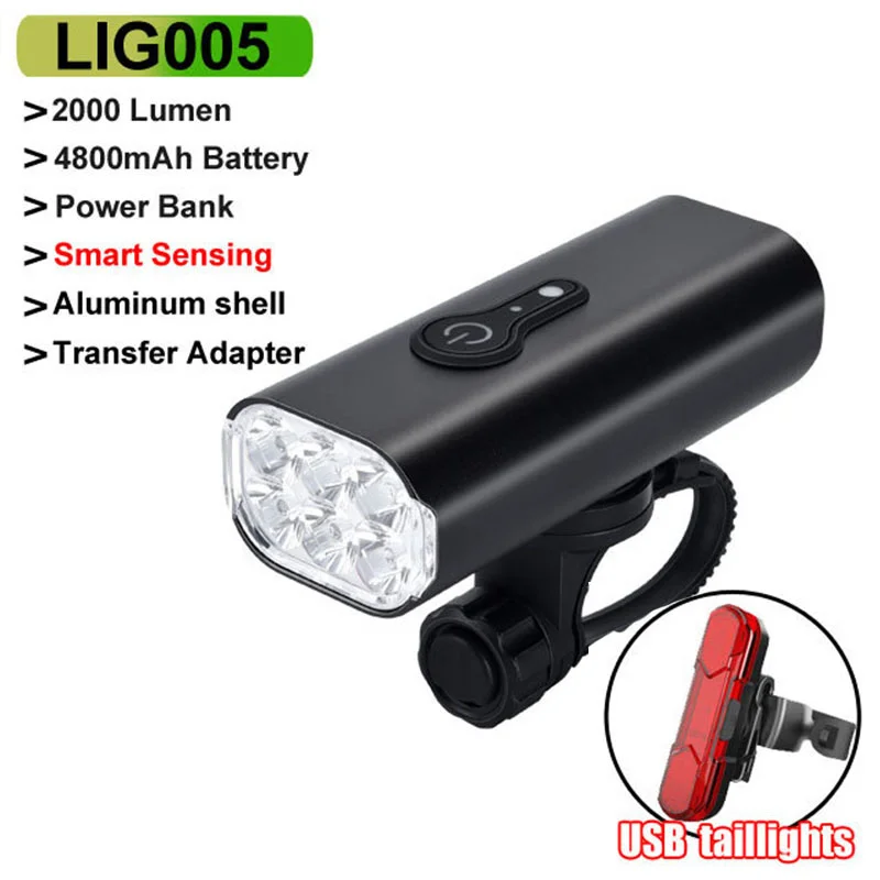 2000LM Smart inductio Bicycle Light MTB Front Lamp USB Rechargeable 6 LED 4800mAh Bike Light Waterproof Headlight As Power bank
2000LM Smart inductio Bicycle Light MTB Front Lamp USB Rechargeable 6 LED 4800mAh Bike Light Waterproof Headlight As Power bank