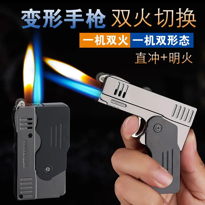 Metal body plastic handle deformation Double fire switching Direct open fire folding model Gas lighter
Metal body plastic handle deformation Double fire switching Direct open fire folding model Gas lighter