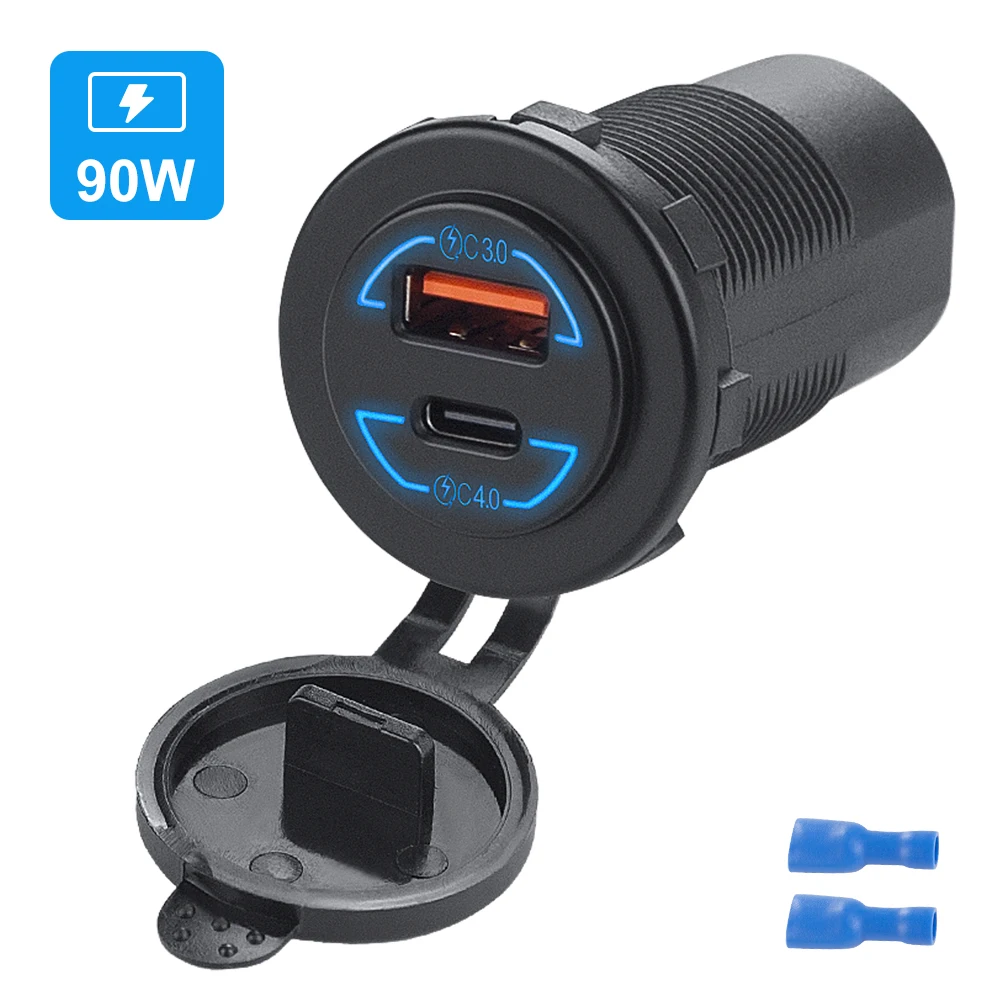 

Quick Charge 4.0 PD3.0 USB Car Charger Socket 12V 24V Auto Cigarette Lighter Adapter Power Outlet For Motorcycle Boat Marine RV