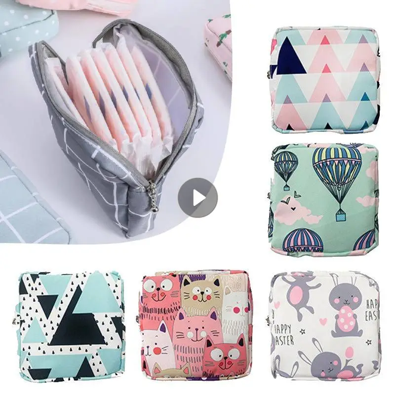 

Women Portable Sanitary Napkin Tampon Storage Bag Cotton Travel Makeup Storage Bag Literary Zipper Coin Purse Sundries Storage