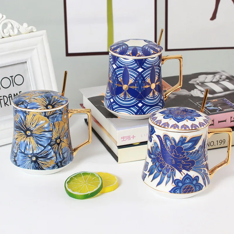

Креативная керамическая чашка для воды в китайском стиле, кружка большой емкости, кофейная чашка с крышкой, домашняя и офисная кружка из кос...