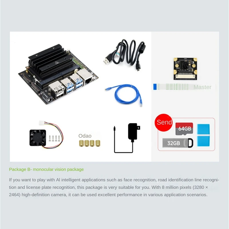 Комплект макетной платы EMMC AI для Jetson Nano 4 Гб + 16 Гб (B01) с нано-ядерной платой Jetson + комплект камеры 800 Вт + вентилятор
Комплект макетной платы EMMC AI для Jetson Nano 4 Гб + 16 Гб (B01) с нано-ядерной платой Jetson + комплект камеры 800 Вт + вентилятор